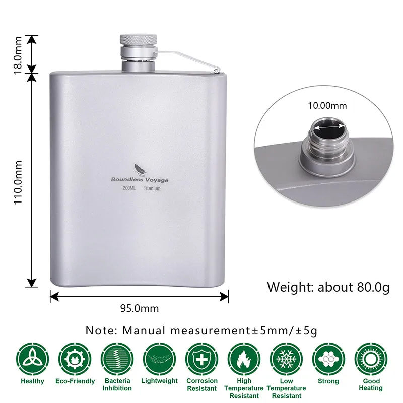 バウンドレスボヤージュ 超軽量 チタン製 ヒップフラスコ ボトル 漏斗付き Boundless Voyage Titanium Flask 200ml funnel Ti3061D