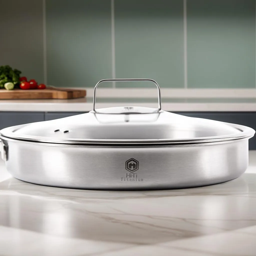 10 Inch Pure Titanium Frying Pan with Glass Lid - Coating-Free & PFOA-Free | 2.5mm Thick Titanium Body | Naturally Easy-Release Surface | Induction/Gas/Oven Safe to 500°F