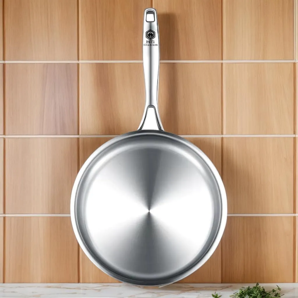 10 Inch Pure Titanium Frying Pan with Glass Lid - Coating-Free & PFOA-Free | 2.5mm Thick Titanium Body | Naturally Easy-Release Surface | Induction/Gas/Oven Safe to 500°F