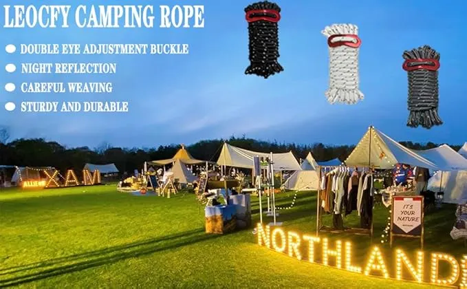 10 Pack 4mm Outdoor Guy Lines Tent Cords Reflective Canopy Wind Rope Lightweight Camping Rope with Aluminum Guylines Adjuster for Tent Tarp, Canopy Shelter, Camping, Hiking, Backpacking White
