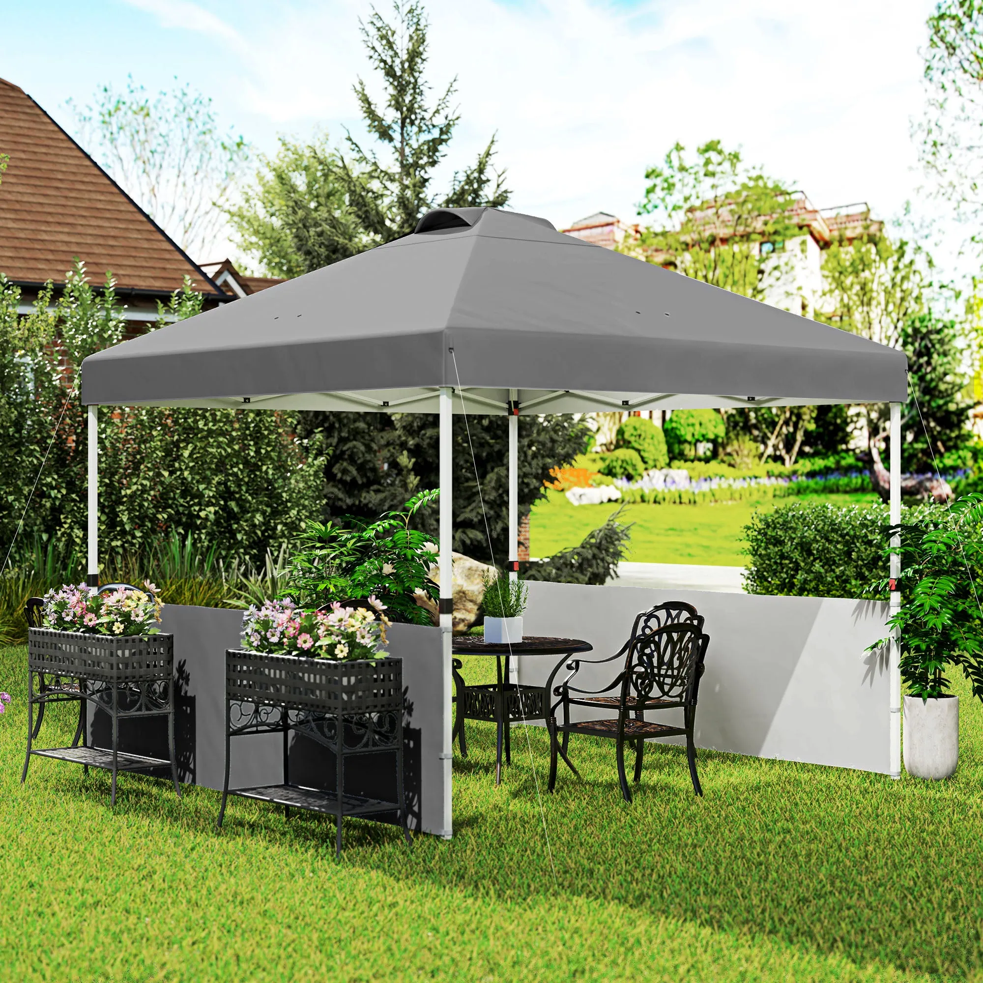 10' x 10' Canopy Tent with UV50  & Wheeled Bag, 2 Half Sidewalls, Dark Gray