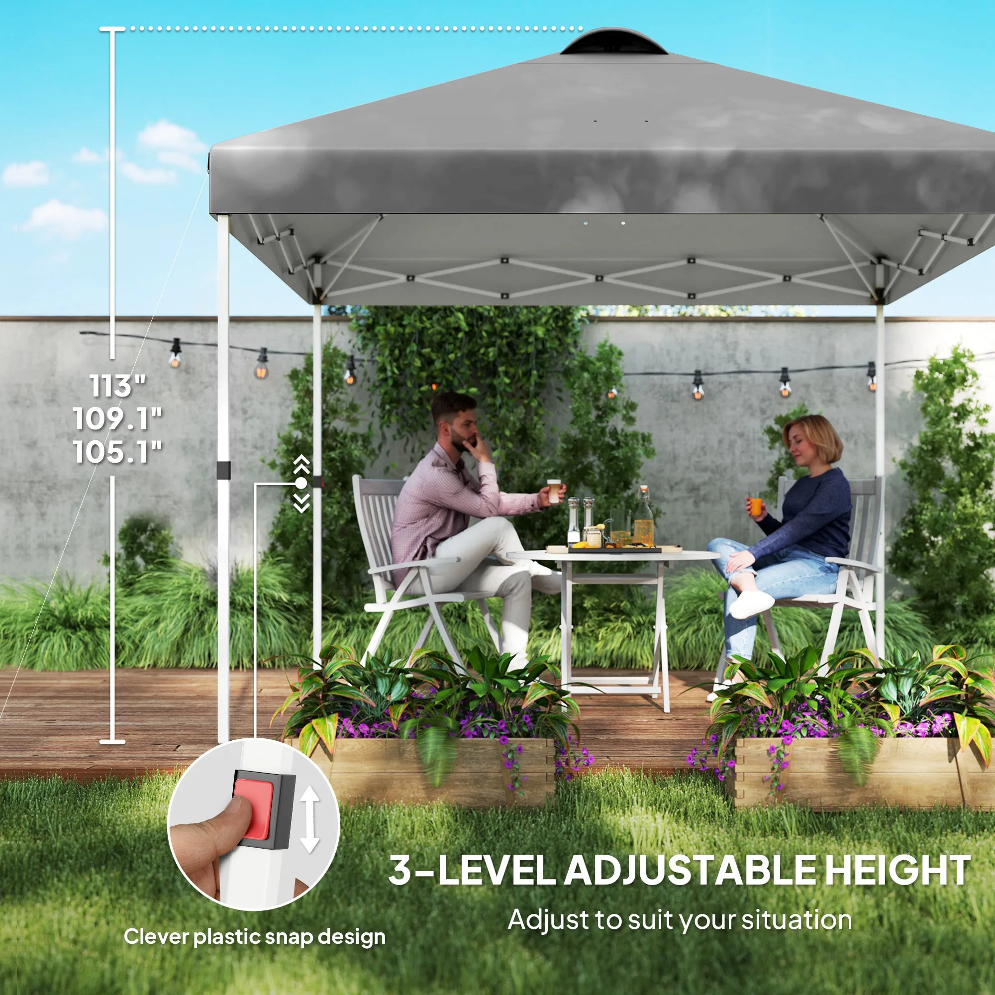 10' x 10' Canopy Tent with UV50  & Wheeled Bag, 2 Half Sidewalls, Dark Gray
