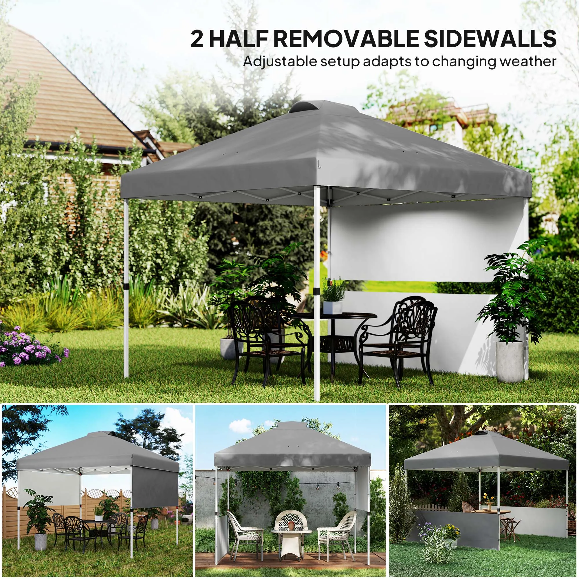 10' x 10' Canopy Tent with UV50  & Wheeled Bag, 2 Half Sidewalls, Dark Gray