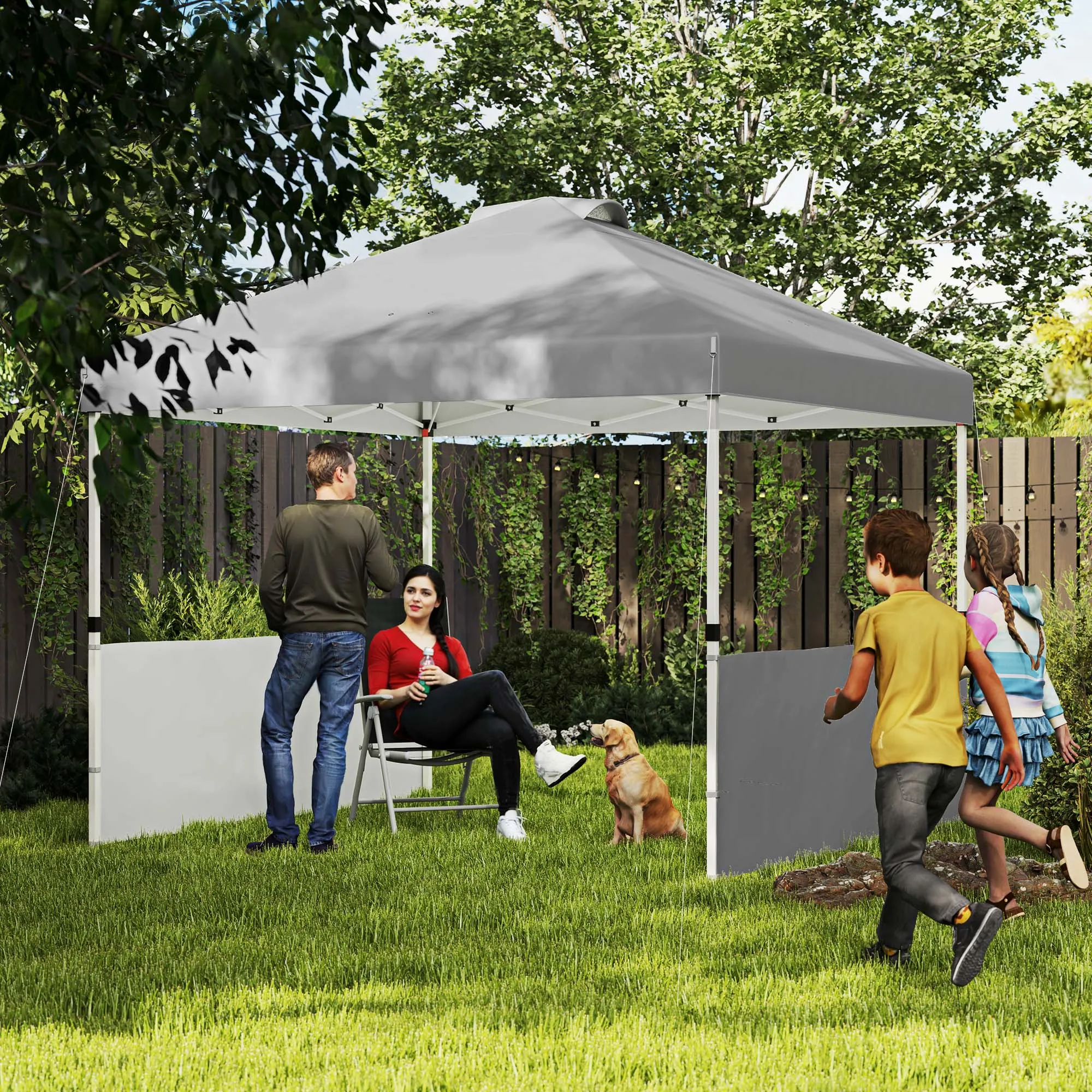 10' x 10' Canopy Tent with UV50  & Wheeled Bag, 2 Half Sidewalls, Dark Gray