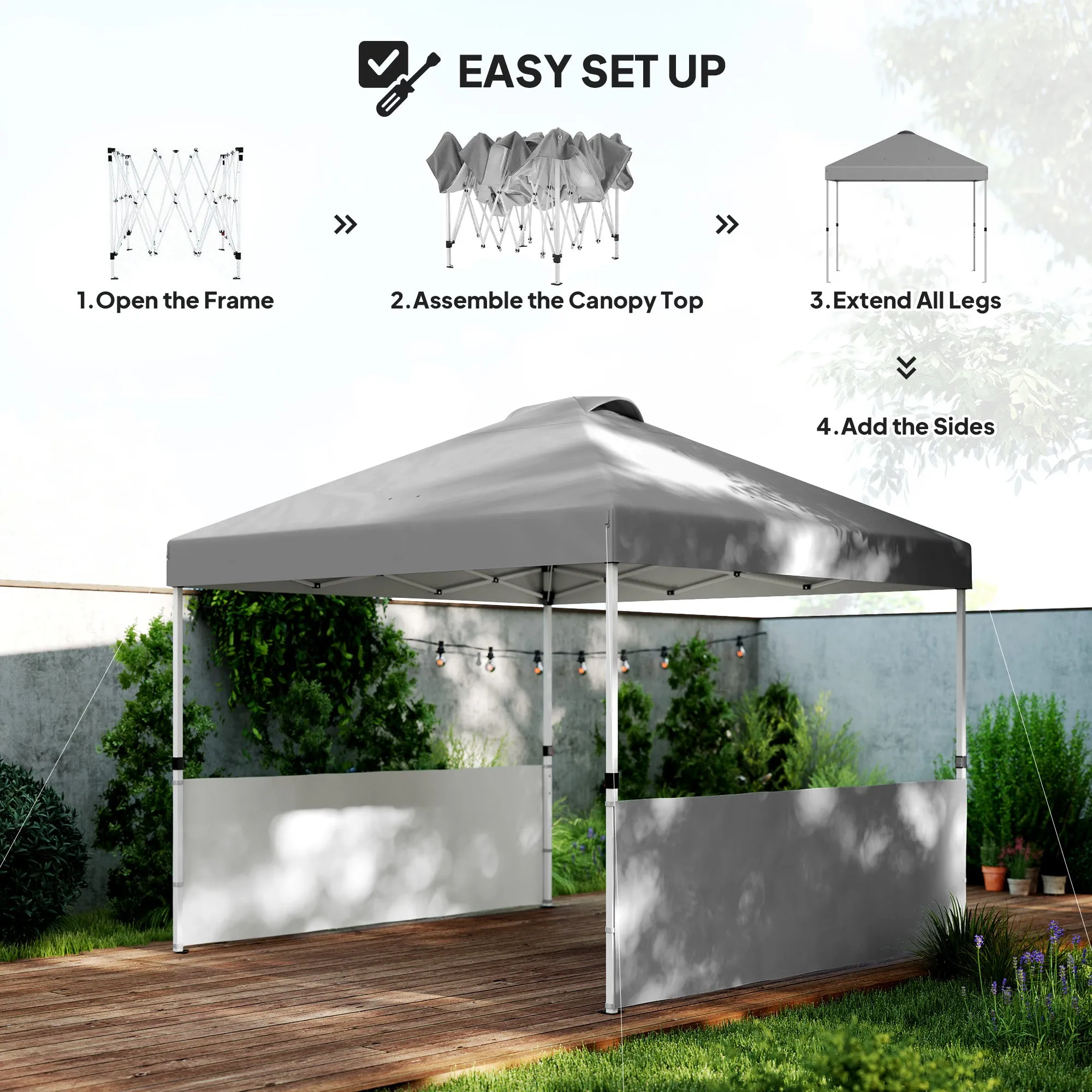 10' x 10' Canopy Tent with UV50  & Wheeled Bag, 2 Half Sidewalls, Dark Gray