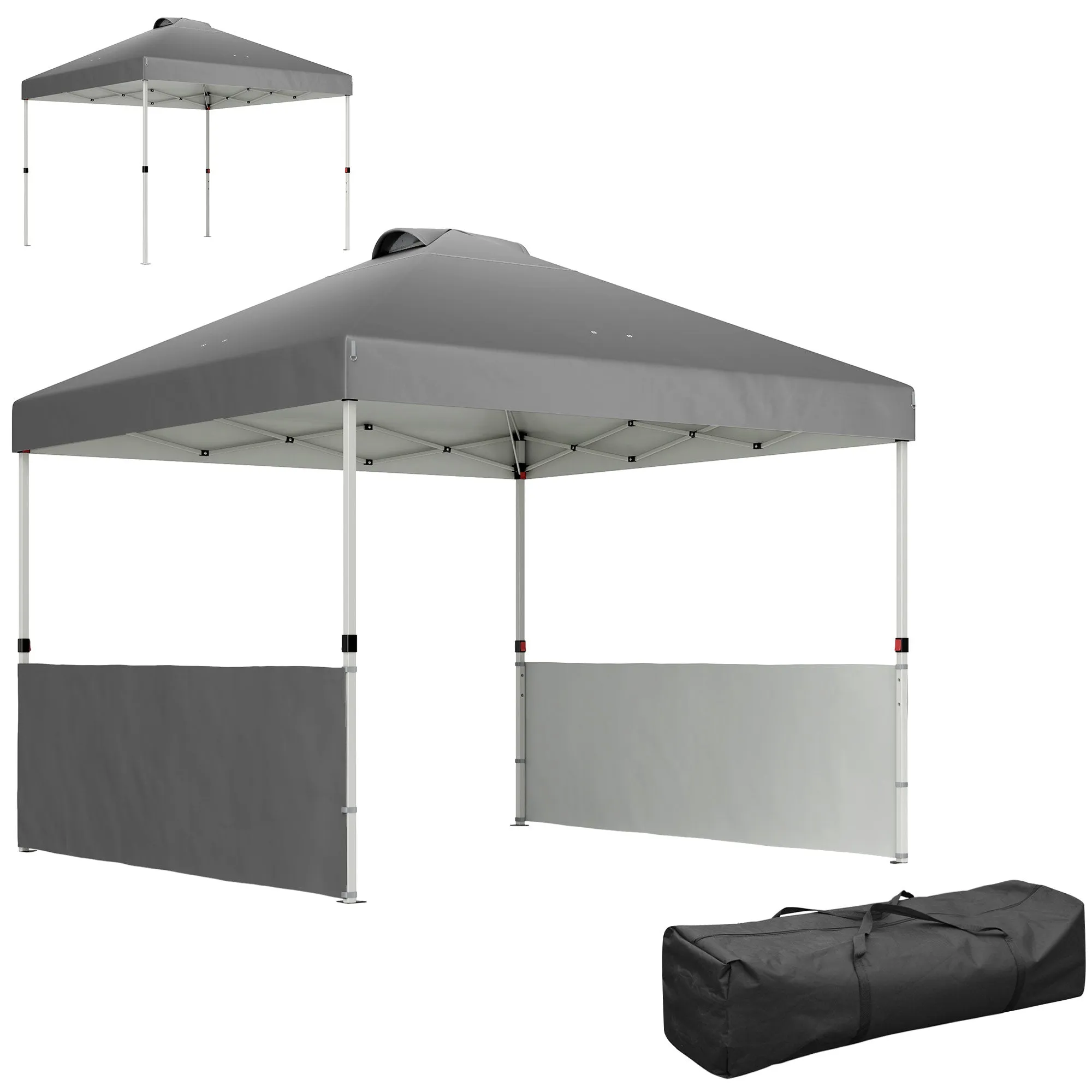 10' x 10' Canopy Tent with UV50  & Wheeled Bag, 2 Half Sidewalls, Dark Gray