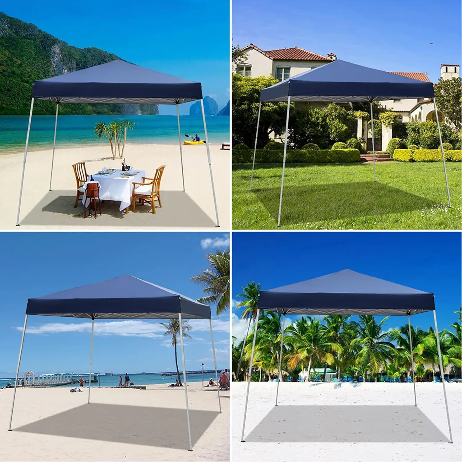 10 x 10 ft Pop Up Beach Canopy Portable Home Use Waterproof Folding Canopy Tent, Sturdy Steel Frame & Durable 210D Oxford Fabric Cover, Outdoor Camping Sun Shelter, Quick Easy Setup, Blue