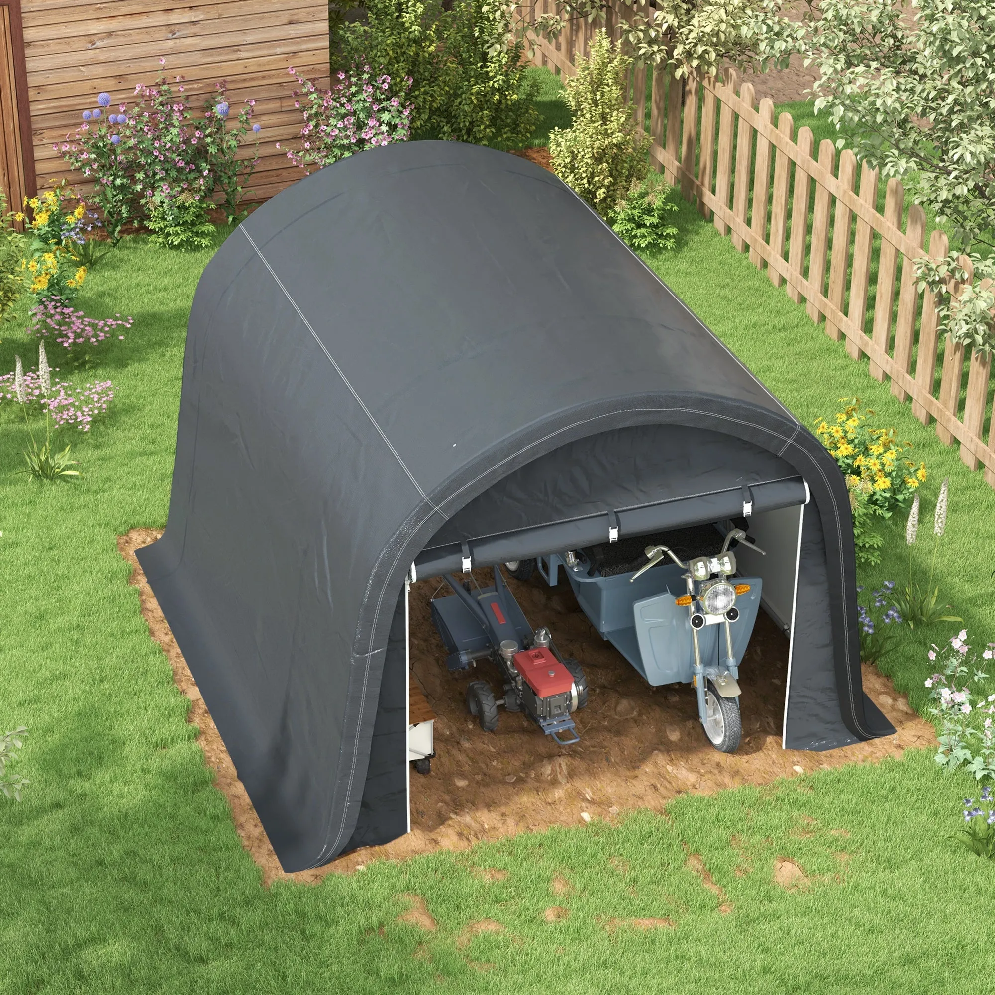10' x 10' Heavy Duty Garden Storage Tent with Galvanized Frame, Grey