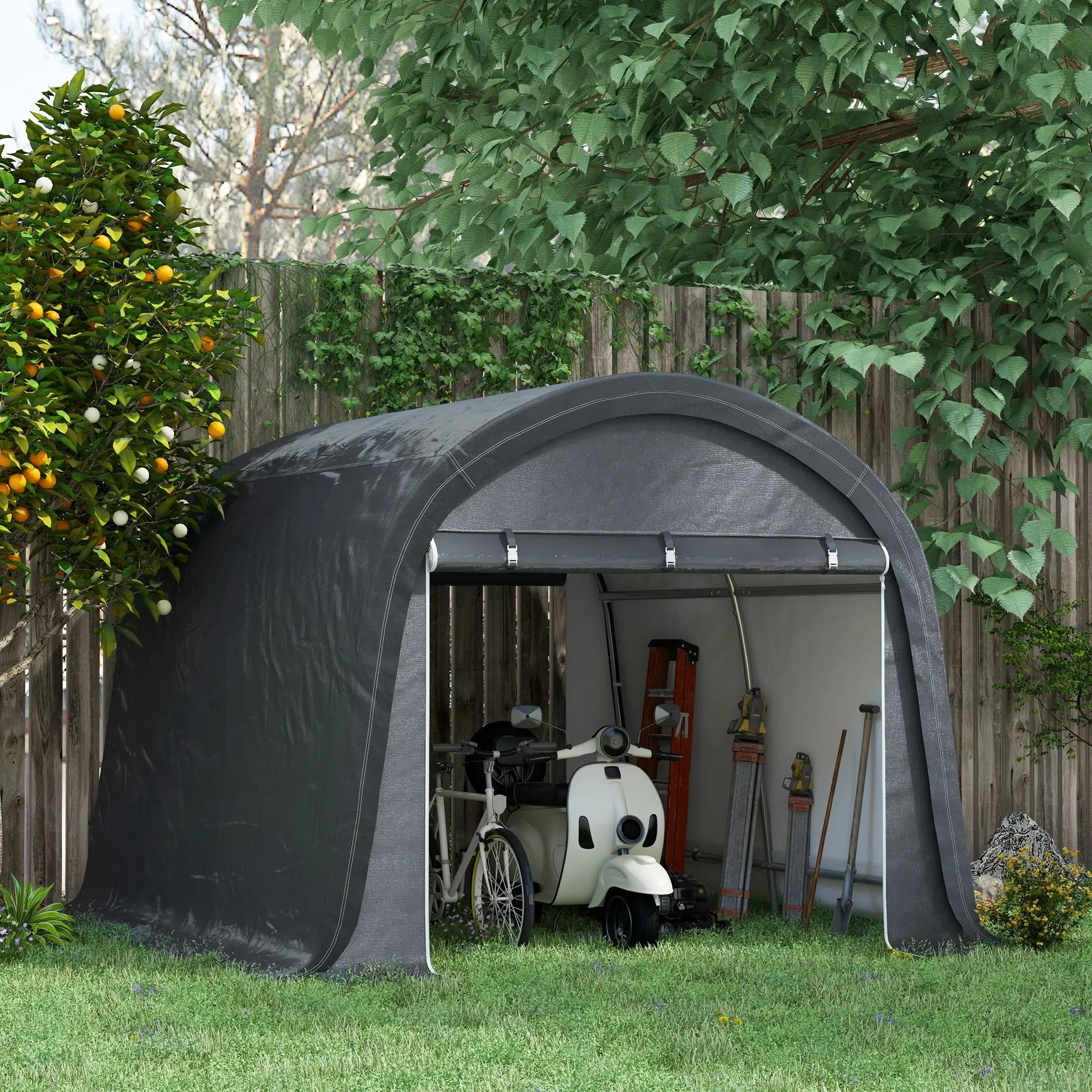 10' x 10' Heavy Duty Garden Storage Tent with Galvanized Frame, Grey
