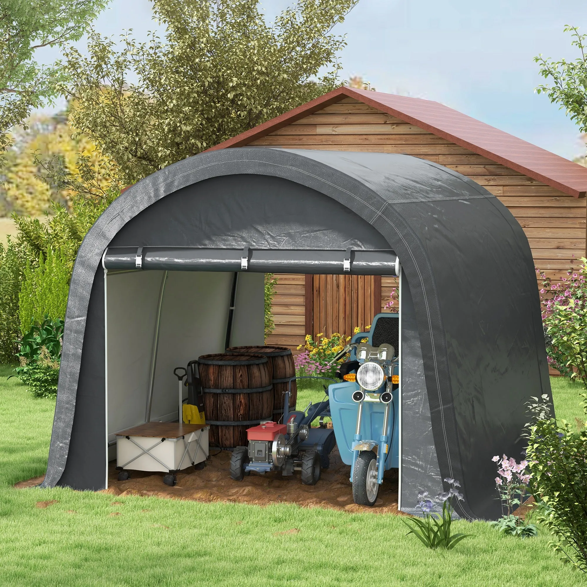 10' x 10' Heavy Duty Garden Storage Tent with Galvanized Frame, Grey
