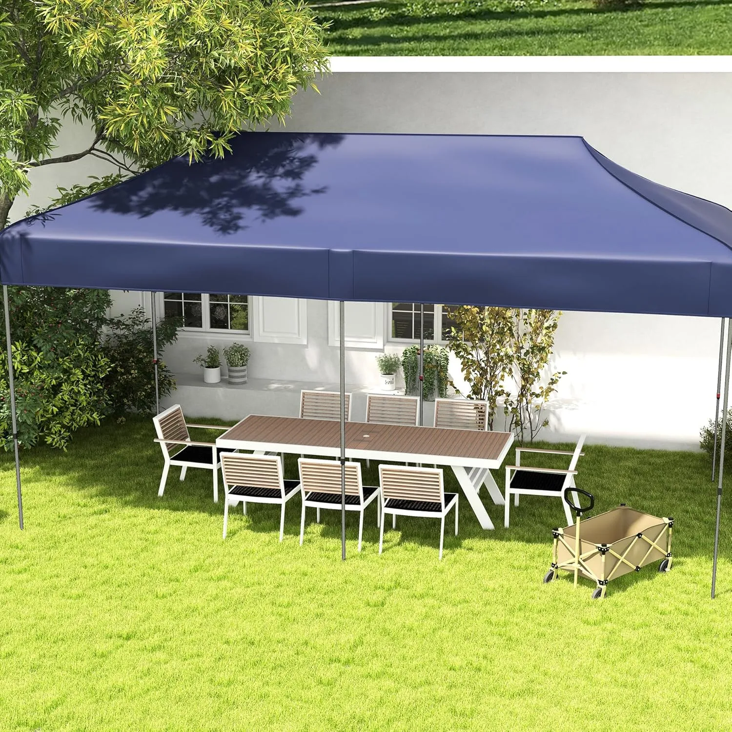 10' X 20' Portable Canopy Tent, 3-Level Height Modification, Dark Blue, for Camping & Outdoor Hiking Tours, with Wheeled Bag Canopy, 3 Adjustable Heights, Great Functions, Transport