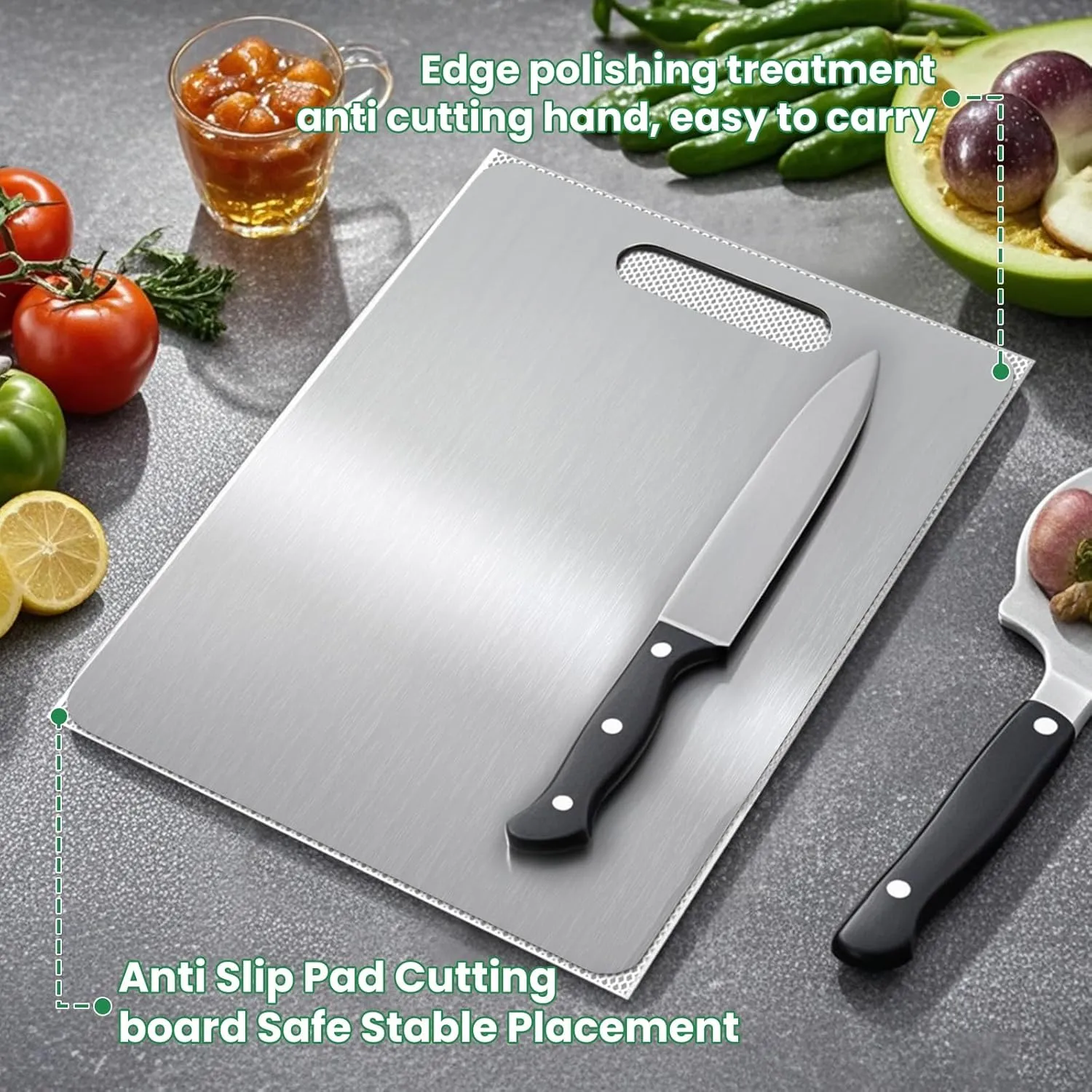 100% Pure Titanium Cutting Board - 15x11 Inch Non-Slip Kitchen Chopping Board, Dishwasher Safe, Scratch Resistant, Easy to Clean, Durable & Hygienic for Meat, Vegetables, and Fruits