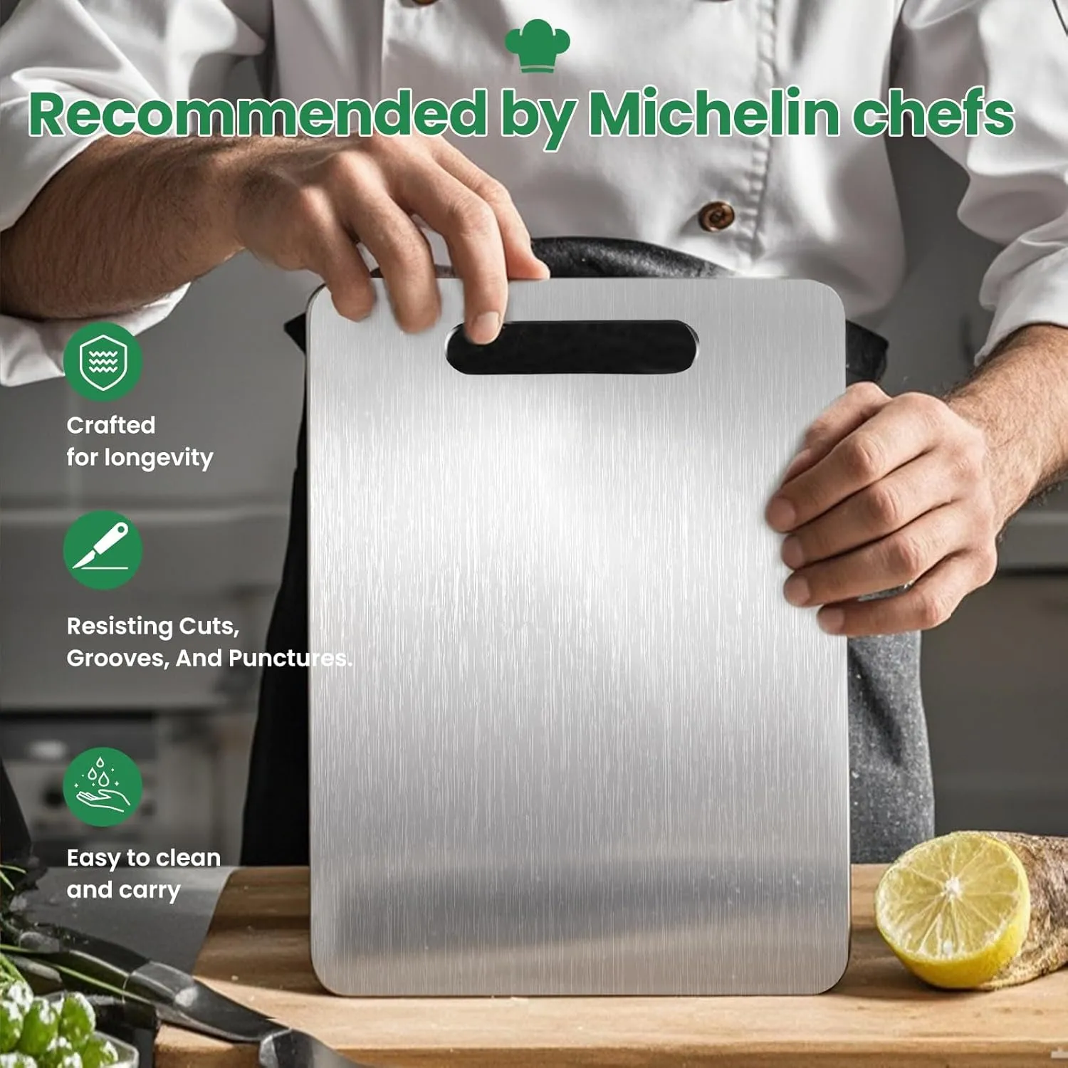 100% Pure Titanium Cutting Board - 15x11 Inch Non-Slip Kitchen Chopping Board, Dishwasher Safe, Scratch Resistant, Easy to Clean, Durable & Hygienic for Meat, Vegetables, and Fruits