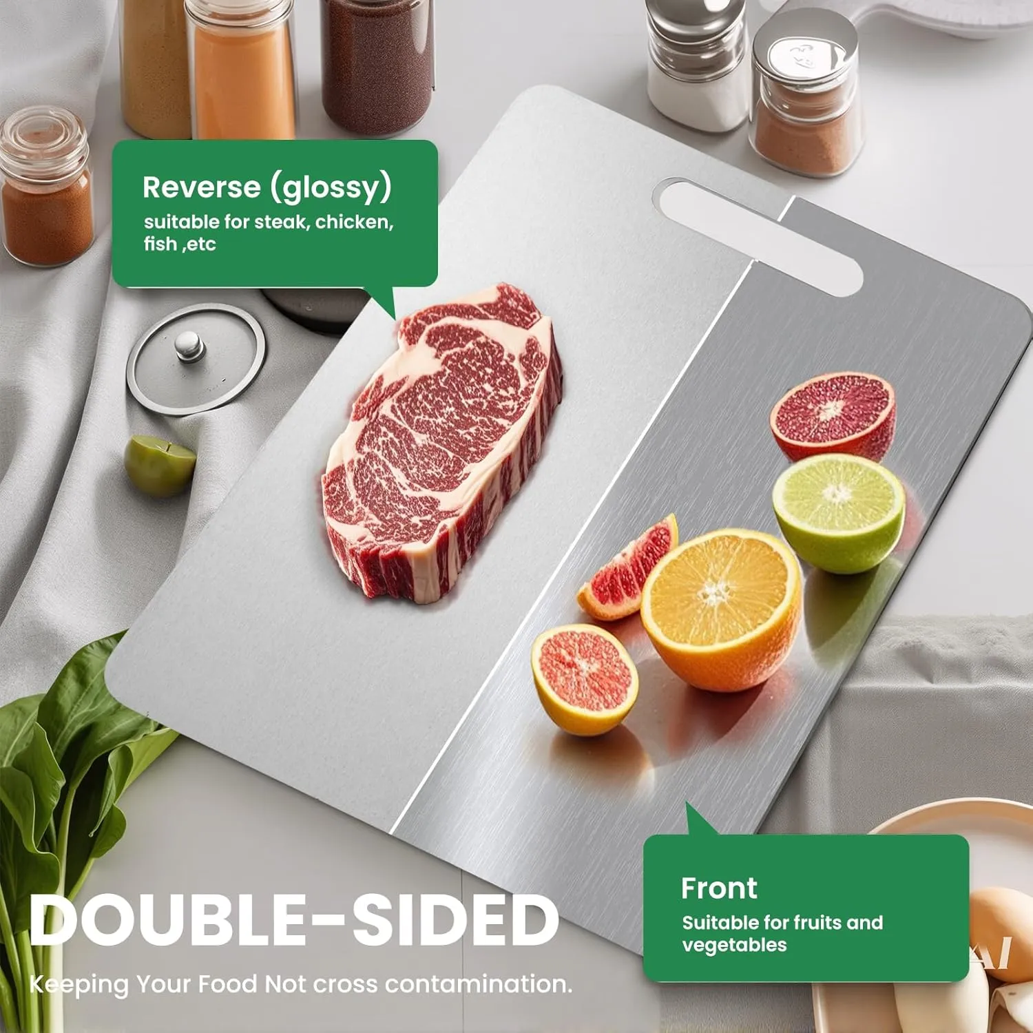 100% Pure Titanium Cutting Board - 15x11 Inch Non-Slip Kitchen Chopping Board, Dishwasher Safe, Scratch Resistant, Easy to Clean, Durable & Hygienic for Meat, Vegetables, and Fruits