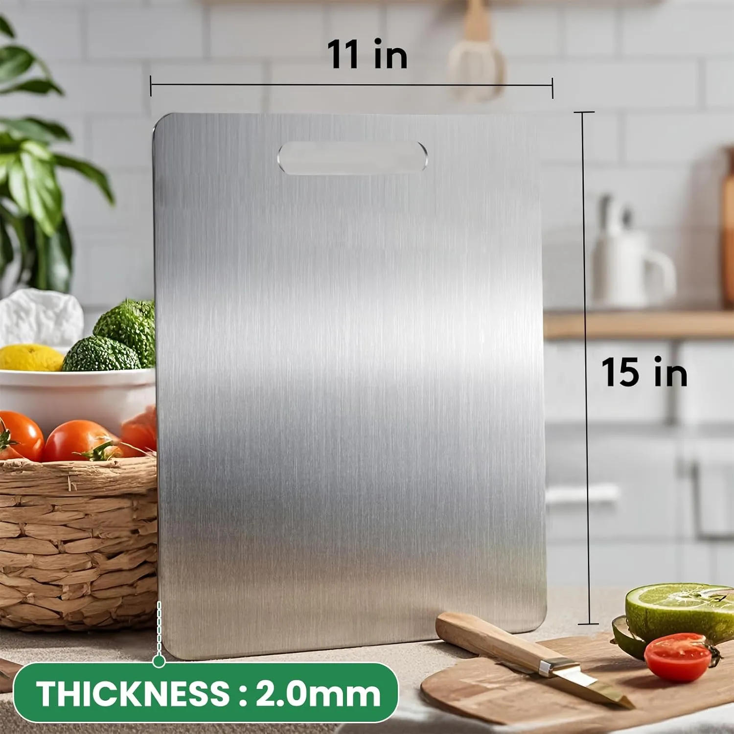 100% Pure Titanium Cutting Board - 15x11 Inch Non-Slip Kitchen Chopping Board, Dishwasher Safe, Scratch Resistant, Easy to Clean, Durable & Hygienic for Meat, Vegetables, and Fruits