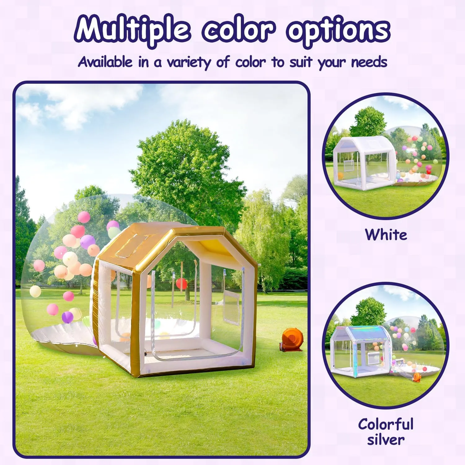 10FT Clear PVC Inflatable Bubble House Dome Tent with Tunnel - Bubble House Dome Inflatable, Ideal for Fun Events and Parties, Durable Inflatable Bubble House, Easy Setup (Golden, 10FT)