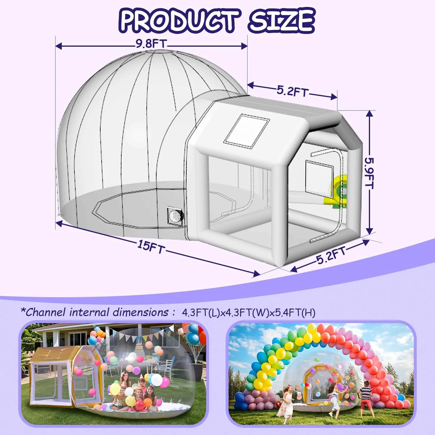 10FT Clear PVC Inflatable Bubble House Dome Tent with Tunnel - Bubble House Dome Inflatable, Ideal for Fun Events and Parties, Durable Inflatable Bubble House, Easy Setup (Golden, 10FT)