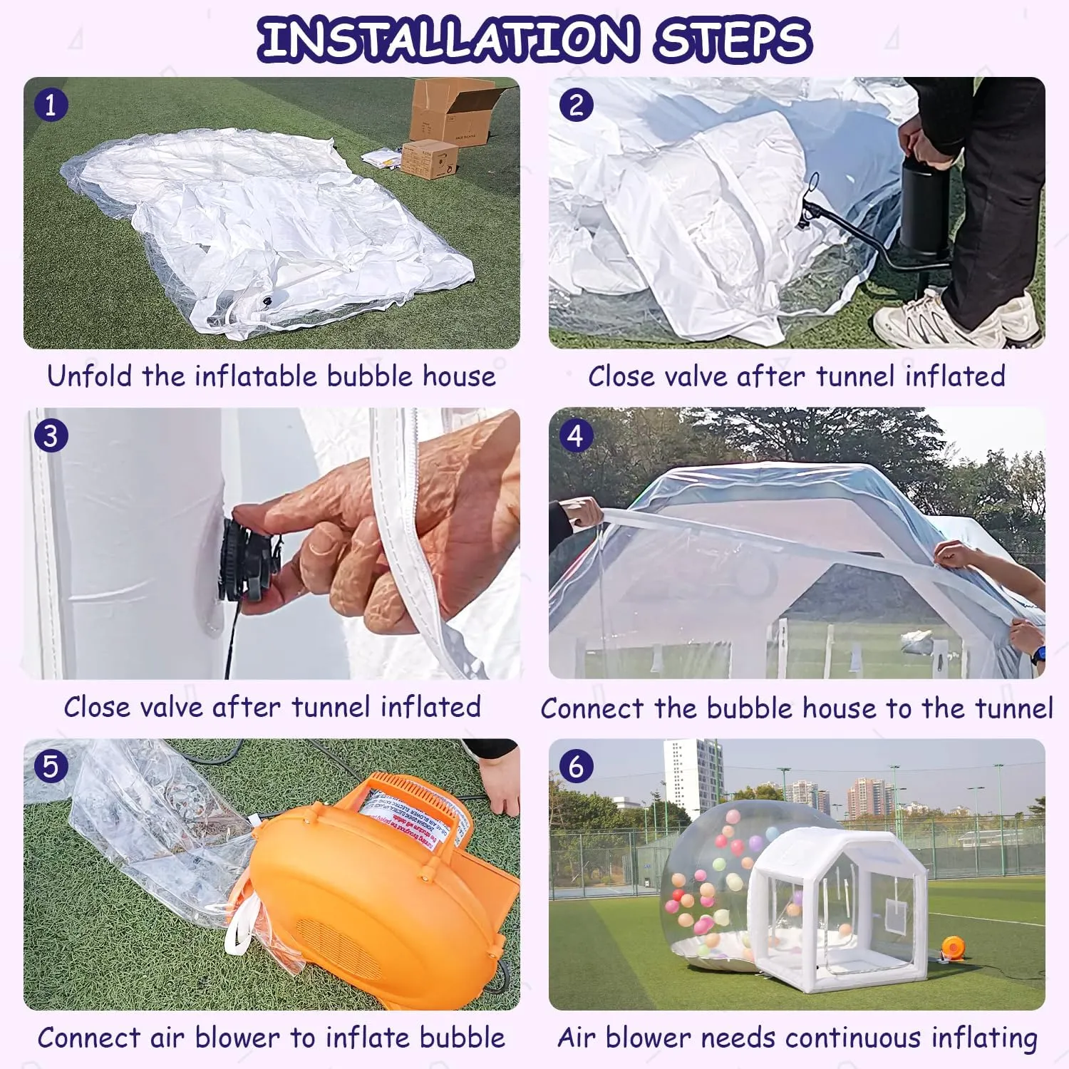 10FT Clear PVC Inflatable Bubble House Dome Tent with Tunnel - Bubble House Dome Inflatable, Ideal for Fun Events and Parties, Durable Inflatable Bubble House, Easy Setup (Golden, 10FT)