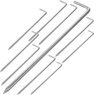 10pcs Galvanized Iron Sand Camp Hooks Tent Outdoor Hammer Canopy Inflatable Plant para Pole Tarp Drillable Rebar Spikes Kit Stakes Awning Landscape Pegs Ground Nail Silver