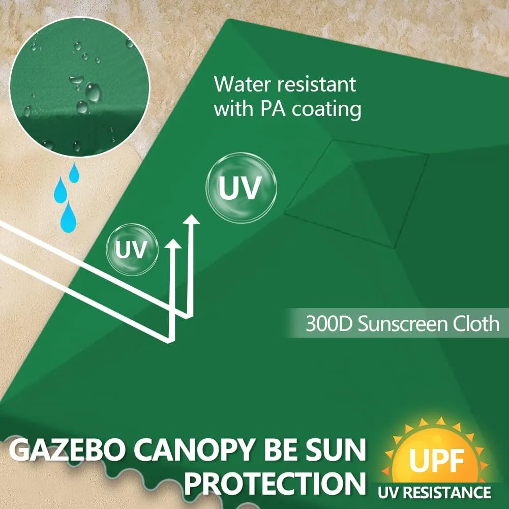 10'x10' Gazebo Canopy Replacement Top, Heavy-Duty Outdoor Waterproof Patio Cover, UV-Resistant Sun Shade Shelter for Deck, Garden, Backyard, BBQ Grill（Wavy Edge）