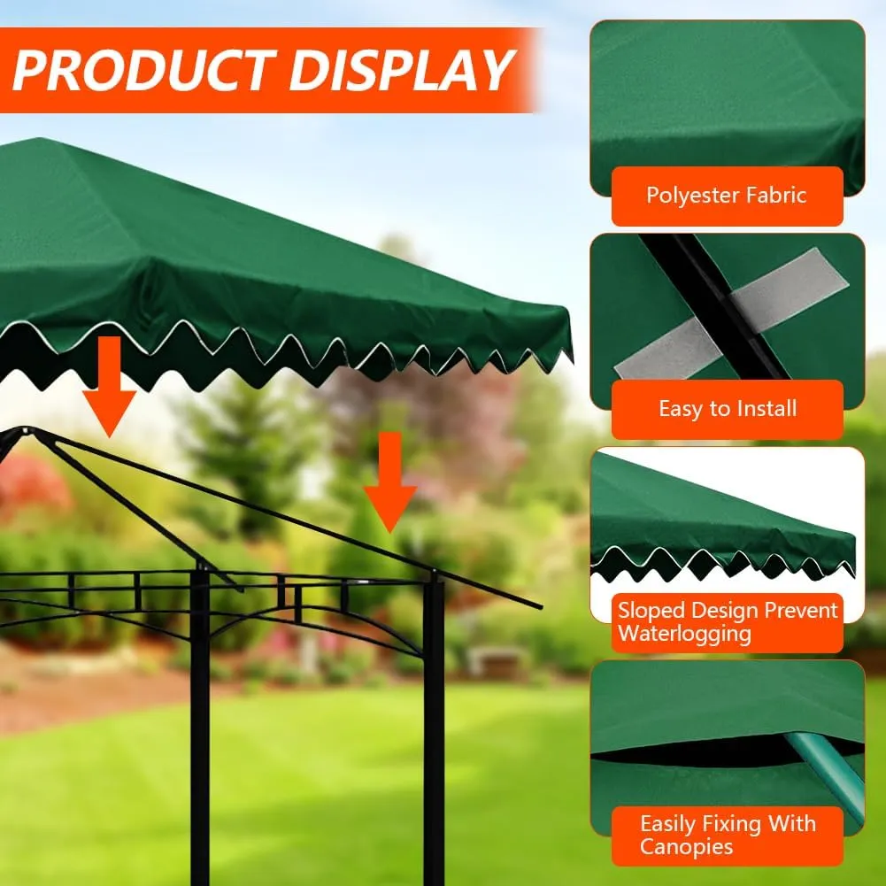 10'x10' Gazebo Canopy Replacement Top, Heavy-Duty Outdoor Waterproof Patio Cover, UV-Resistant Sun Shade Shelter for Deck, Garden, Backyard, BBQ Grill（Wavy Edge）