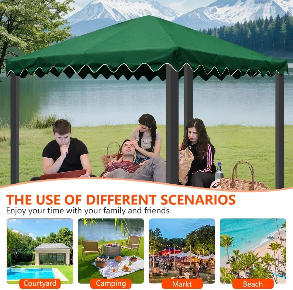 10'x10' Gazebo Canopy Replacement Top, Heavy-Duty Outdoor Waterproof Patio Cover, UV-Resistant Sun Shade Shelter for Deck, Garden, Backyard, BBQ Grill（Wavy Edge）