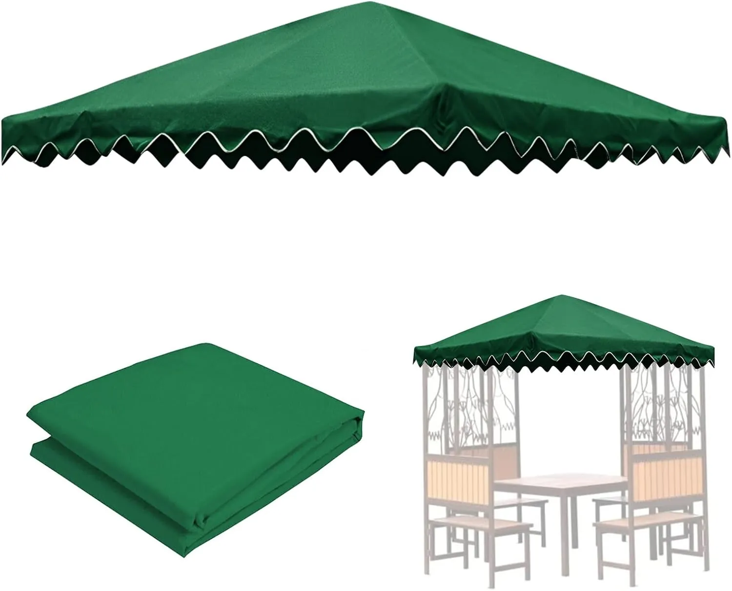 10'x10' Gazebo Canopy Replacement Top, Heavy-Duty Outdoor Waterproof Patio Cover, UV-Resistant Sun Shade Shelter for Deck, Garden, Backyard, BBQ Grill（Wavy Edge）