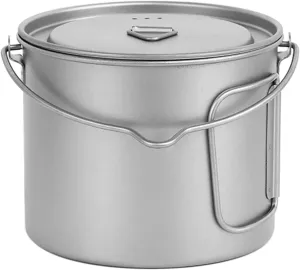 1100ml Titanium Pot Ultralight Portable ing Pot with Lid and Foldable Handle Outdoor Camping Hiking Backpacking