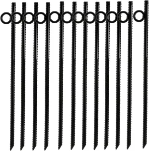 12 Pack 16 Inch Ground Stakes Heavy Duty, Black Steel Ground Anchors with Loop, Reusable Tent Rebar Tent Stakes for Sheds Outdoor Camping Walkway Fence