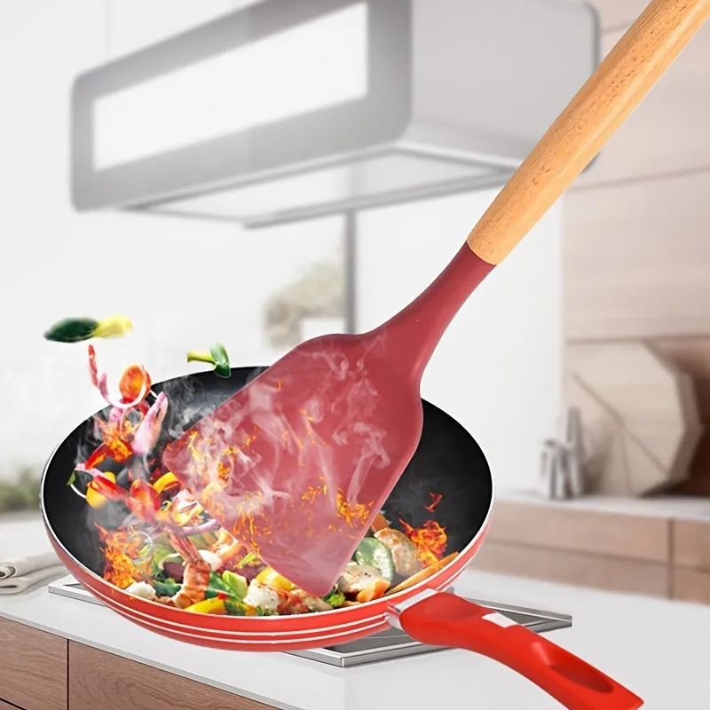 12-Piece Wooden Handle Silicone Kitchenware Set
