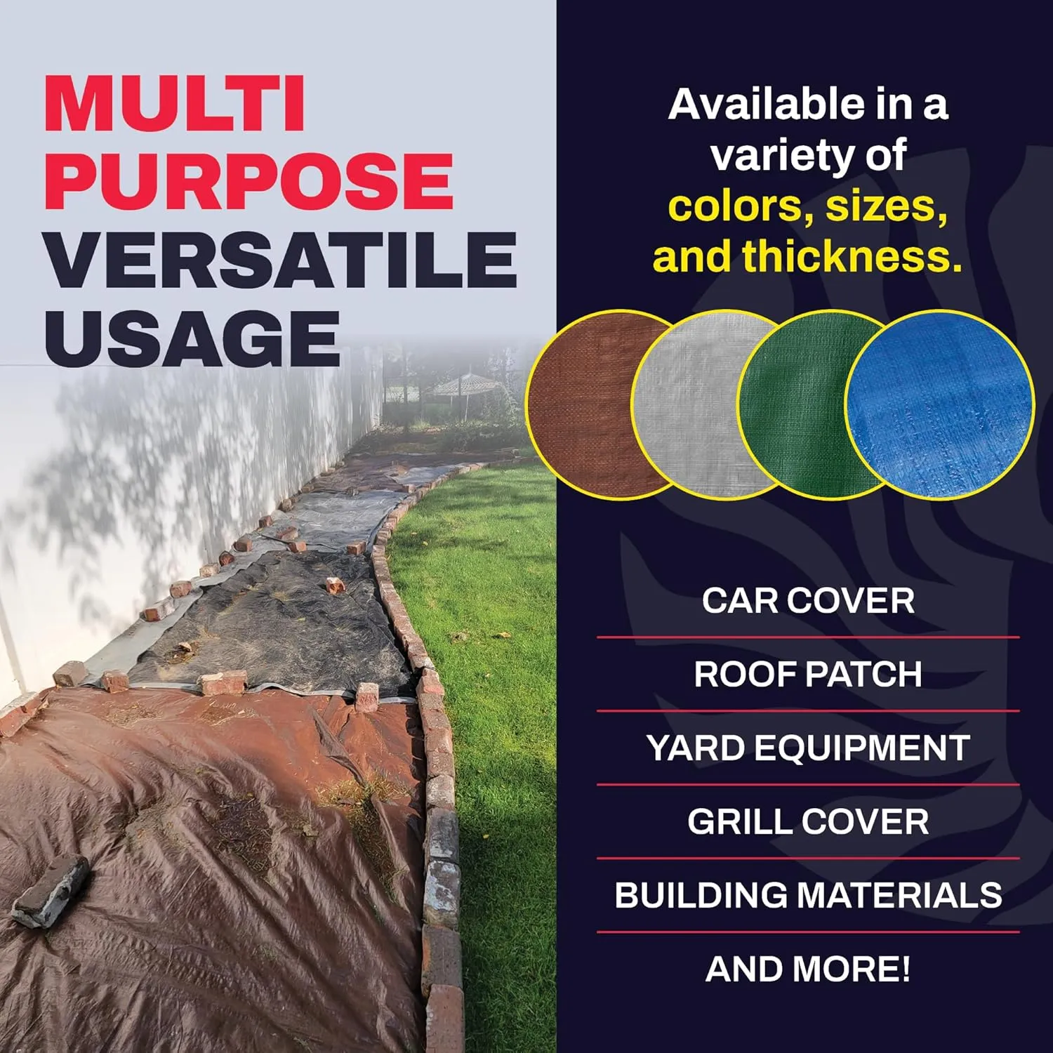 12' x 25' Brown Heavy Duty Tarp with Grommets Reinforced - 16 Mil Thick - Double Sided Plastic Tarps Waterproof - Large Tarpaulin Cover for Outdoor Camping Over/Under Tent Tarp RV Roof Rain - Zebro