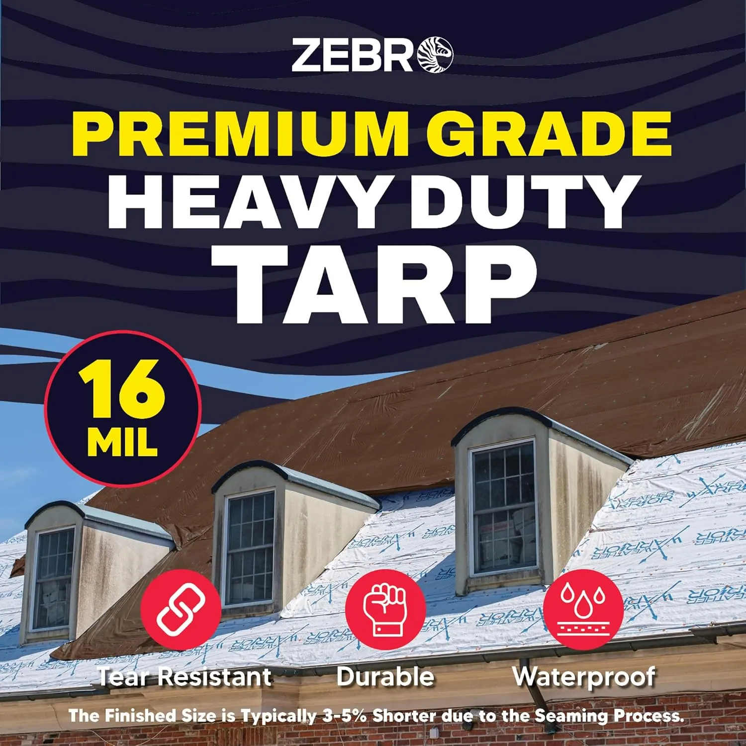 12' x 25' Brown Heavy Duty Tarp with Grommets Reinforced - 16 Mil Thick - Double Sided Plastic Tarps Waterproof - Large Tarpaulin Cover for Outdoor Camping Over/Under Tent Tarp RV Roof Rain - Zebro