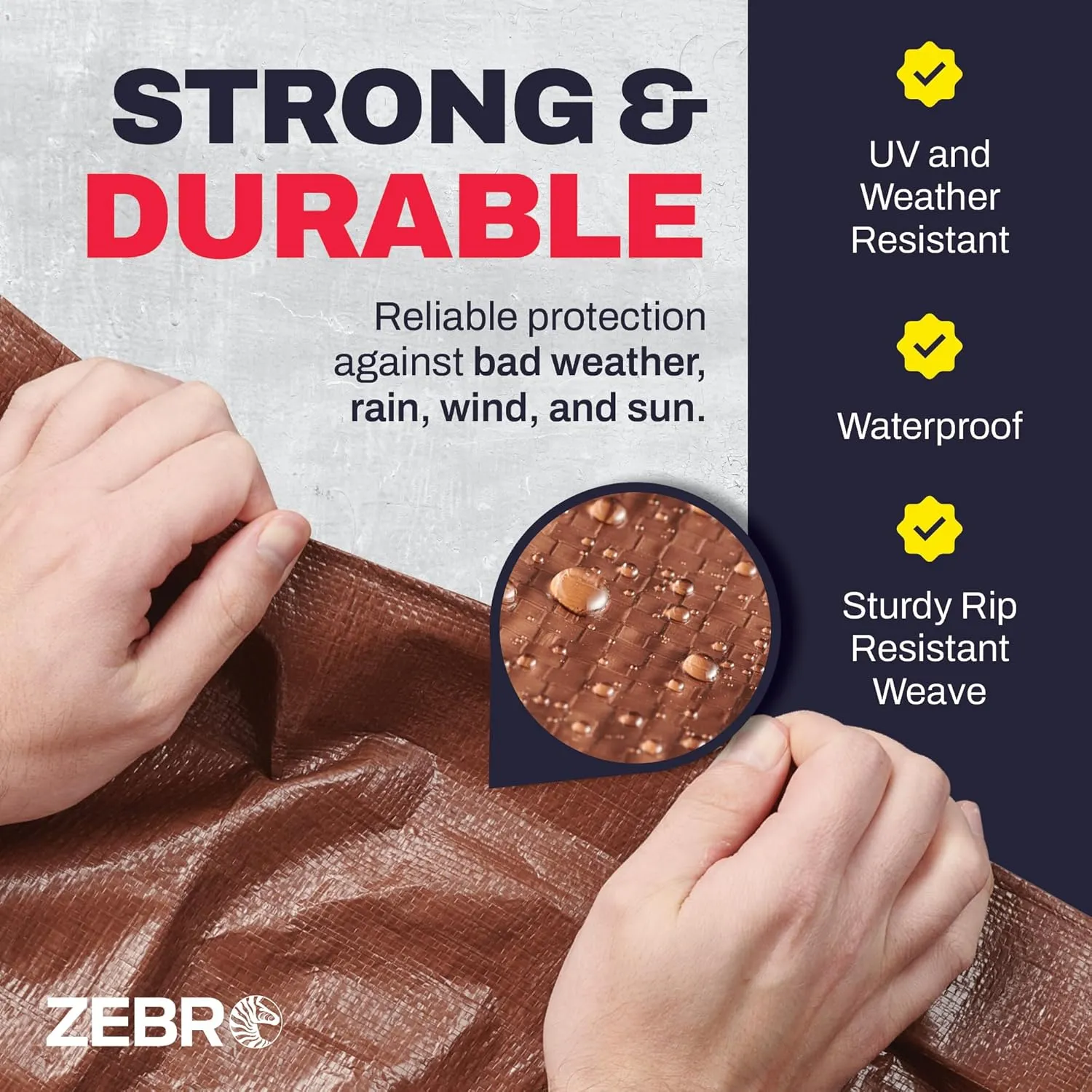 12' x 25' Brown Heavy Duty Tarp with Grommets Reinforced - 16 Mil Thick - Double Sided Plastic Tarps Waterproof - Large Tarpaulin Cover for Outdoor Camping Over/Under Tent Tarp RV Roof Rain - Zebro