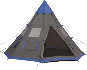 12Ft Camping Tent 6-7 Person 4 Season with 8 Mesh Windows, Outdoor Teepee Tent with Polyester Material for Family and Friends Camping