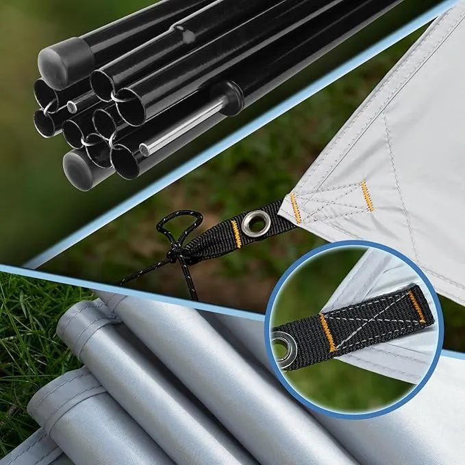 12X14FT Camping Tarp with 2 Poles, UV UPF50  Lightweight Car Awning Sun Shelter, PU3000 Waterproof Tarp for Camping, Hiking and Backpacking Trips