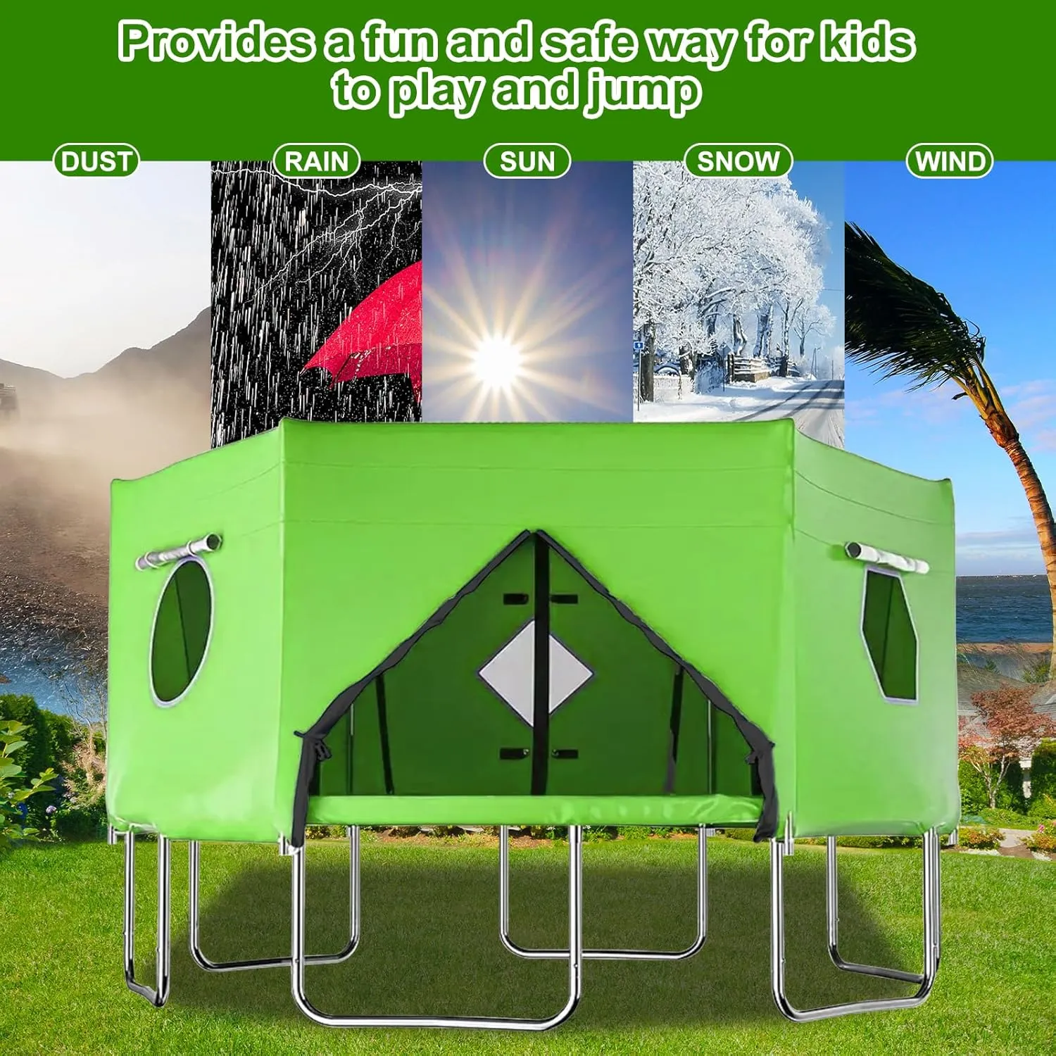 14FT/15FT Trampoline Tent for 6 Straight Pole Round Trampolines