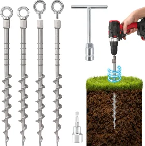 14" Ground Anchors Screw in Non-Rust Cast Aluminum Detachable Tent Stakes for Camping Tents,Sand,Trampoline,Swing Sets and Sheds（4 Packs）