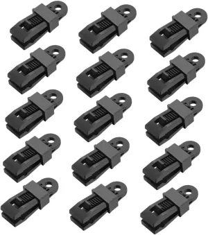 15 Pcs Black Tarp Tent Ground Clips Plastic Clamp for Garden Camping Clip Snaps Clamps for Awnings Wind Rope Buckle Tent Tightener