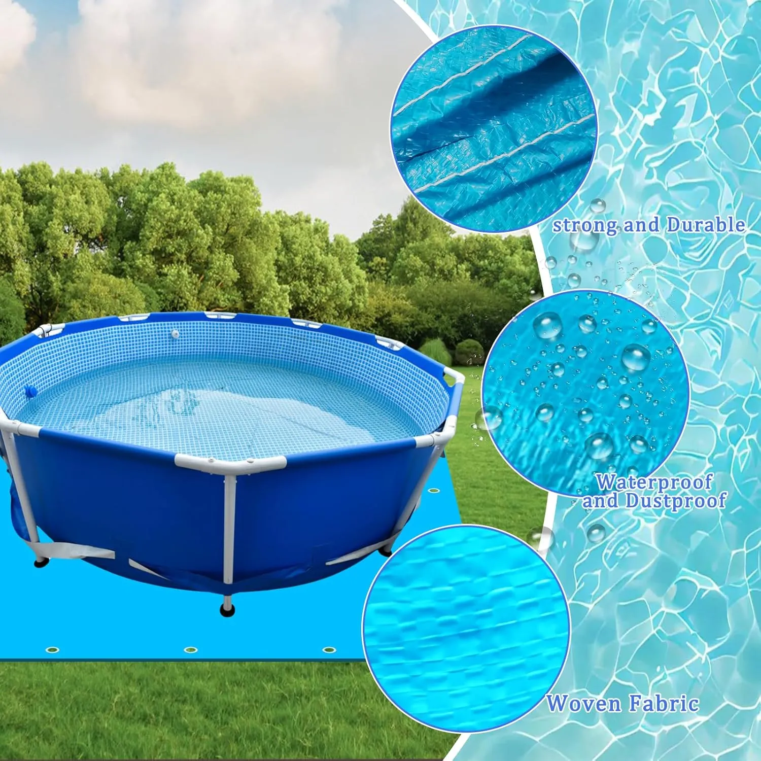 15.64 Ft Swimming Pool Ground Cloth, Square Swimming Pool Liner Pad Ground Mat for Above Ground Swimming Pools Heavy Duty Pool Ground Mat Protector Pad Pool Tarp