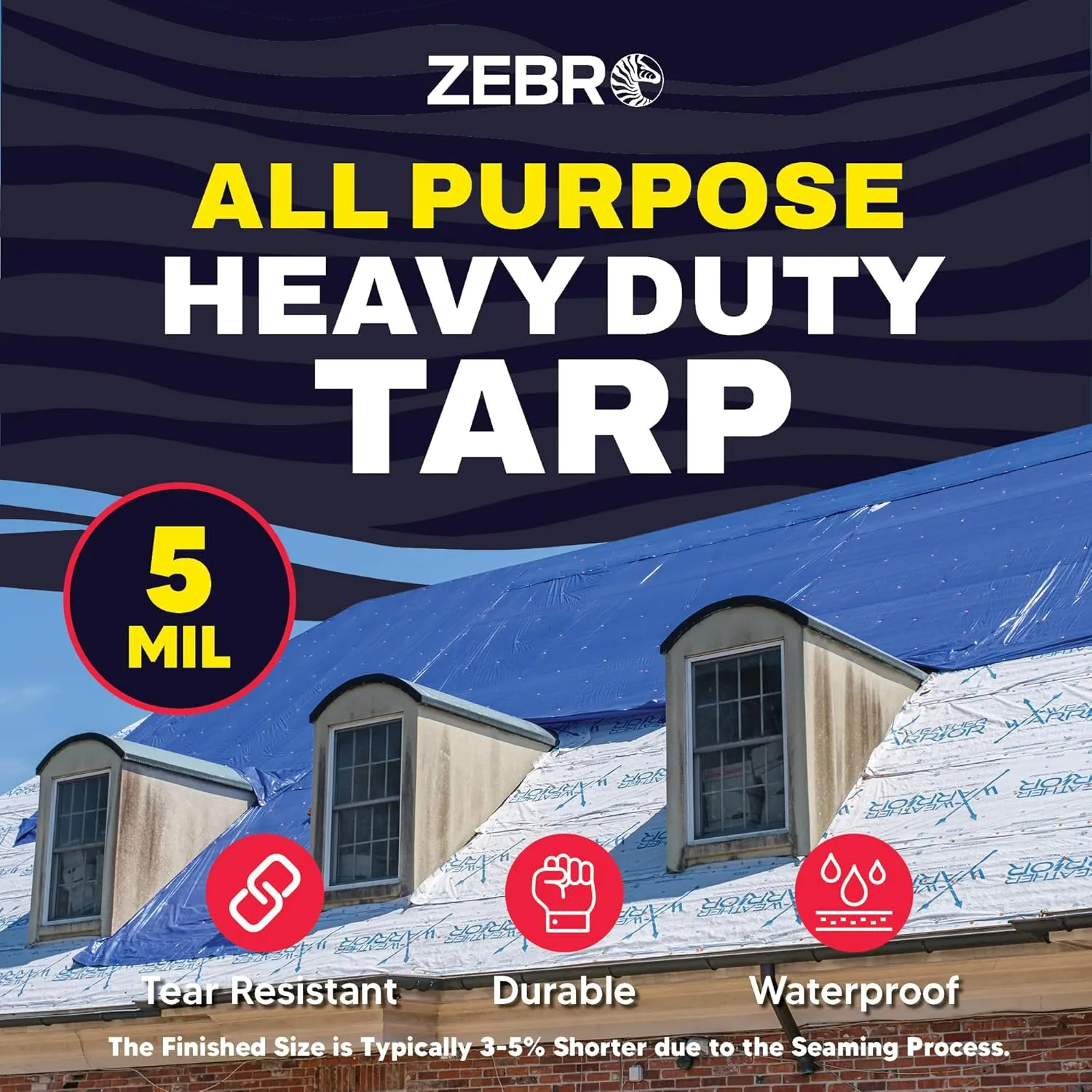 16' X 20' Blue Tarp with Grommets Reinforced - 5 Mil Thick - Durable UV Resistant Plastic Tarps Waterproof - Large Tarpaulin Cover for Outdoor Camping Over/Under Tent Tarp RV Roof Rain - Zebro