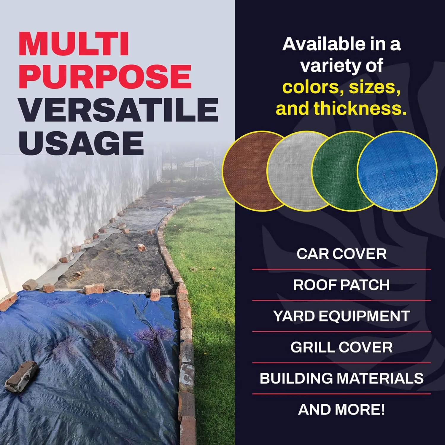 16' X 20' Blue Tarp with Grommets Reinforced - 5 Mil Thick - Durable UV Resistant Plastic Tarps Waterproof - Large Tarpaulin Cover for Outdoor Camping Over/Under Tent Tarp RV Roof Rain - Zebro