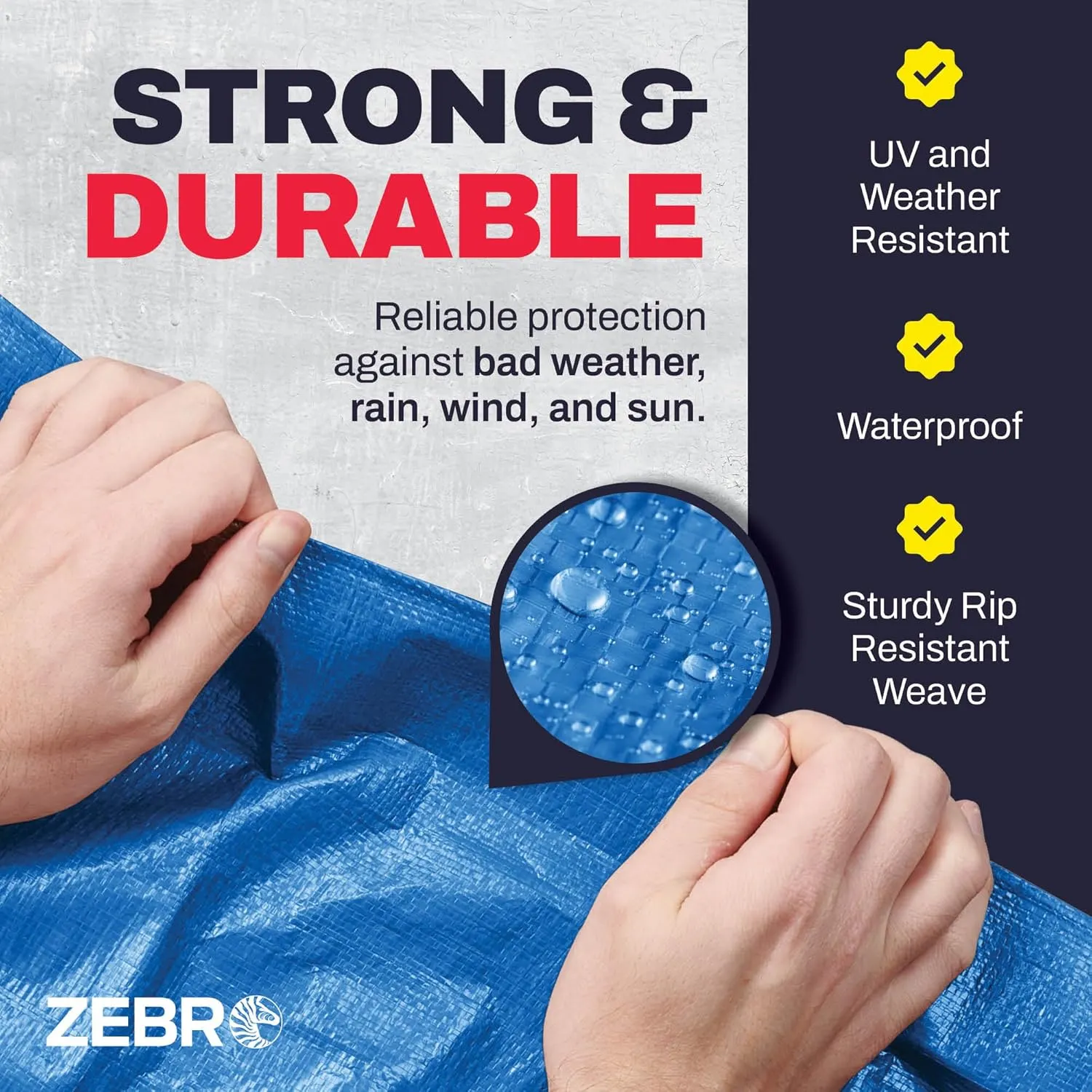 16' X 20' Blue Tarp with Grommets Reinforced - 5 Mil Thick - Durable UV Resistant Plastic Tarps Waterproof - Large Tarpaulin Cover for Outdoor Camping Over/Under Tent Tarp RV Roof Rain - Zebro