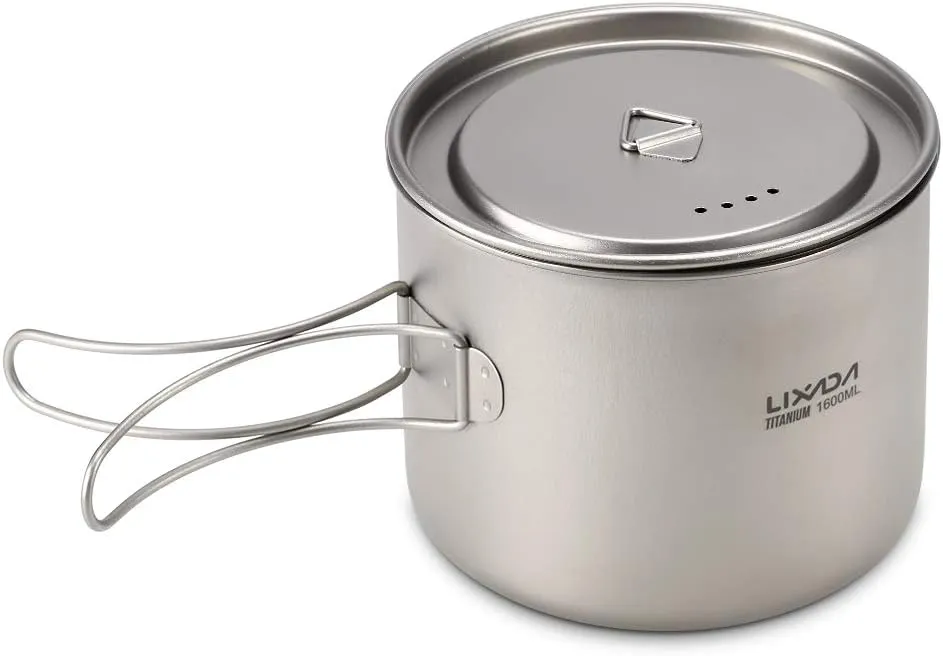 1600ml Titanium Pot Ultralight Portable Hanging Pot with Lid and Foldable Handle Outdoor Camping Hiking Backpacking,Titanium Cup