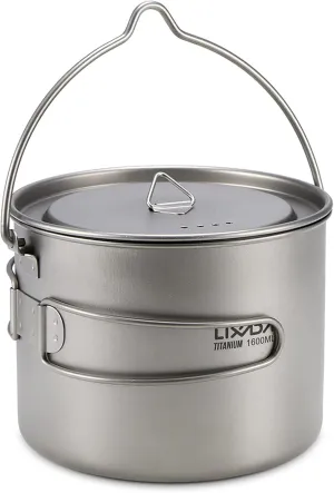1600ml Titanium Pot Ultralight Portable Hanging Pot with Lid and Foldable Handle Outdoor Camping Hiking Backpacking,Titanium Cup
