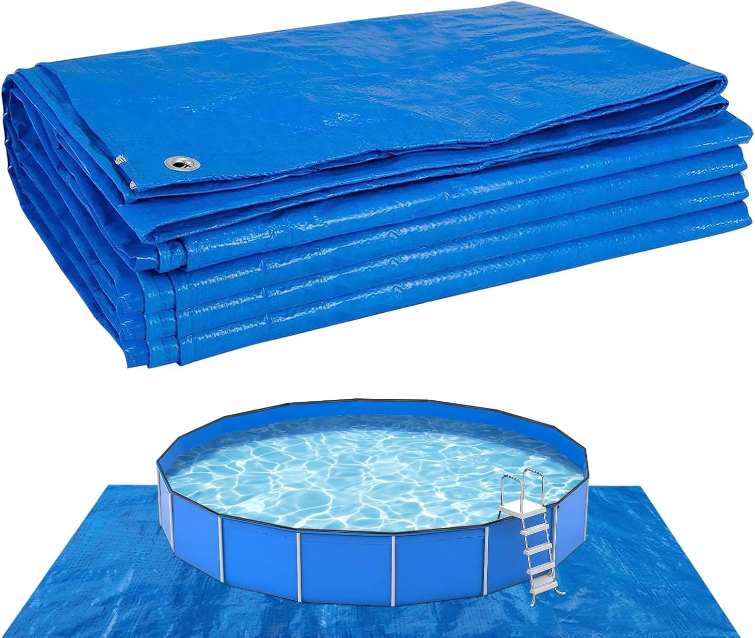 16.4 x 16.4 Ft Heavy-Duty Pool Ground Cloth - Waterproof PE Pool Mat Liner Pad Tarp for 8ft to 15ft Frame Above Ground Pools Inflatable Top Ring Swimming Pools