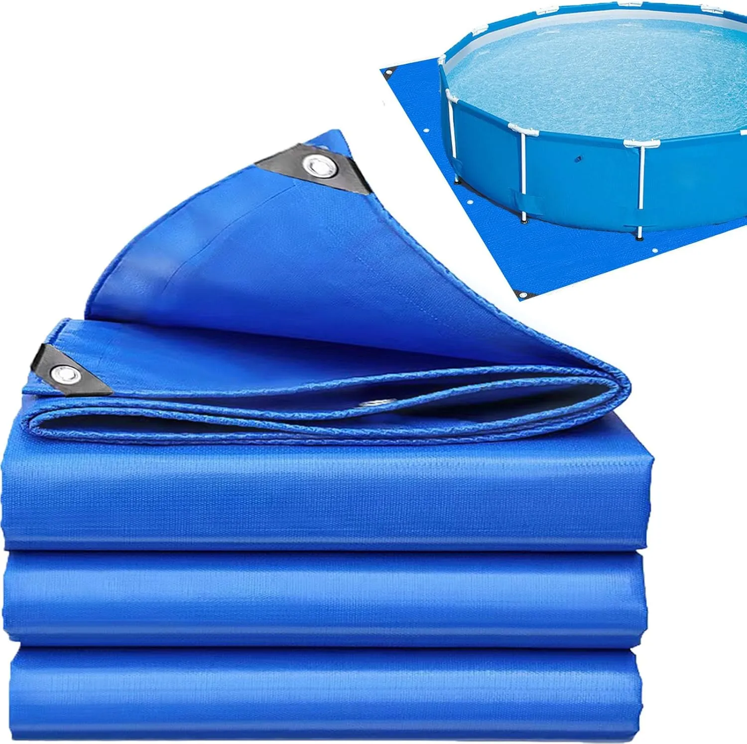 16x16 Tarps Heavy Duty Waterproof, Pool Pad for Above Ground Pool, Multipurpose Tarpaulin with Metal Grommets, Outdoor Coverings Weatherproof Tarp Covers for Camping, Farming, Vehicles(15 FT)