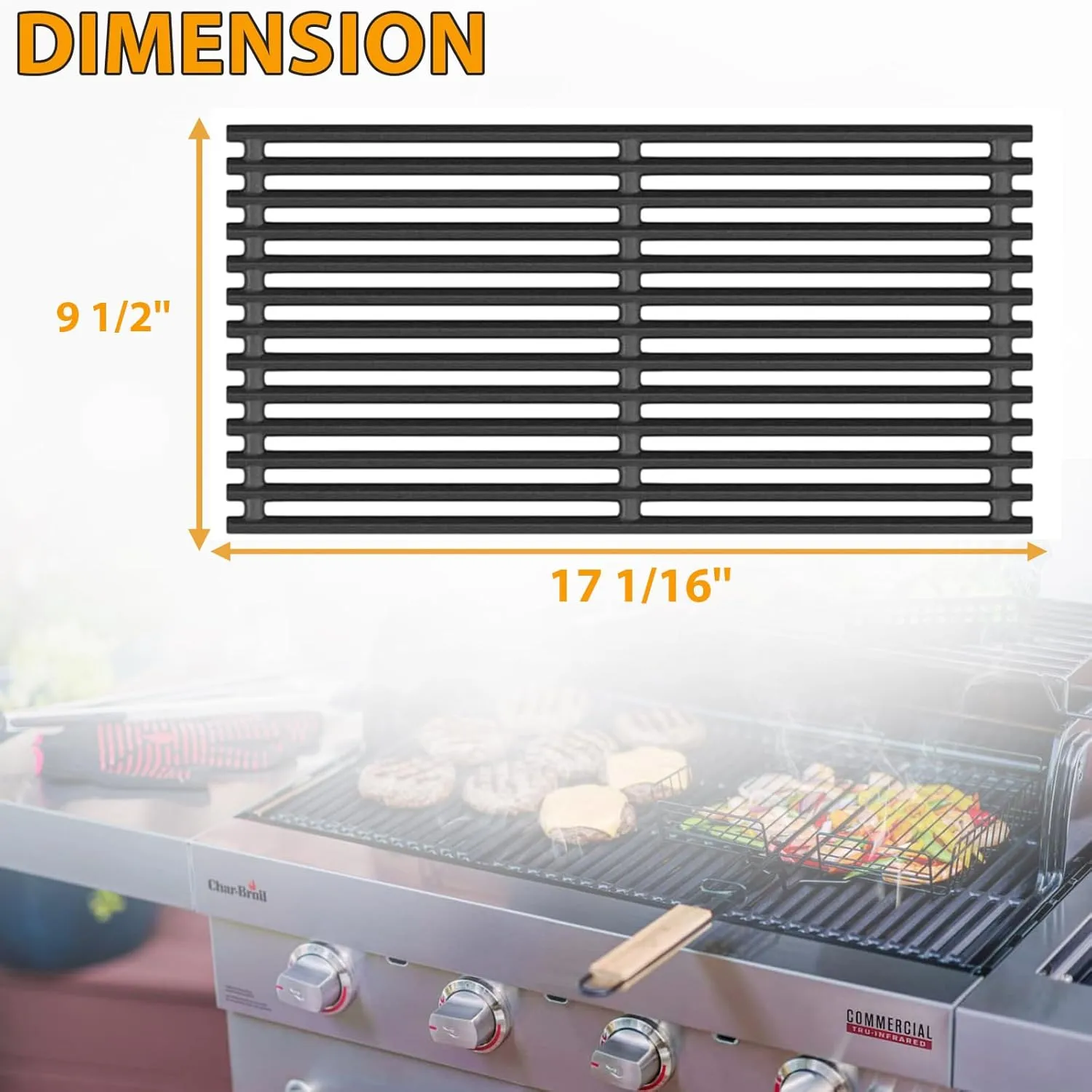 17'' Grill Grates Replacement for G541-0016-W2, G541-0016-W1 Charbroil Commercial TRU-Infrared Grill 463242715 463242716 466242715 463276016 463255020 463257520 463255721 G533-0009-W1 Parts Cast Iron