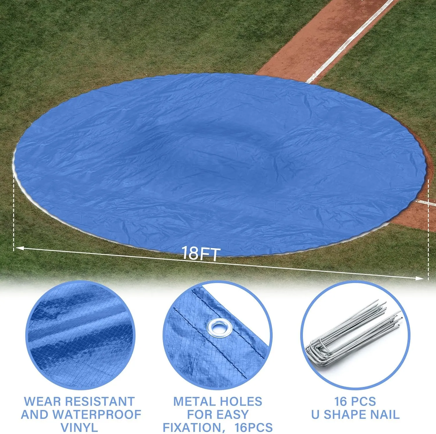 18ft Portable Pitching Mounds for Baseball Sports Spot Round Rain Cover Pitching Mound Baseball Plates for Field with 16 Pcs u Shape Ground Nail for Baseball Field Protect