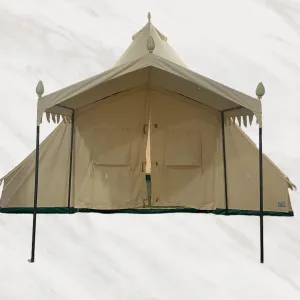 19.68x13.1ft Canvas Bell Tent – 4-Season Glamping Yurt for Family Camping, Outdoor Hunting, Heavy Cotton with 8.53x6.56ft Porch (Beige, British)