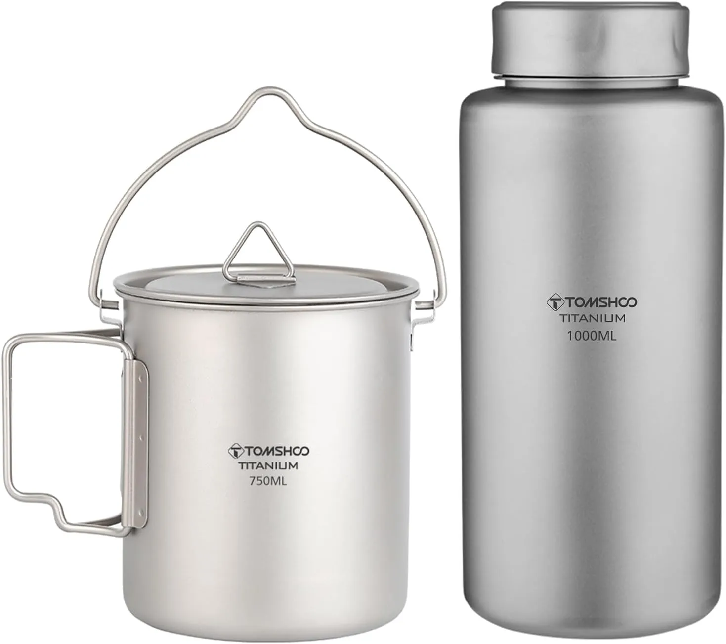 1L Titanium Water Bottle Lightweight Leak-proof Sport Water Bottle with 750ml Hanging Pot Outdoor Camping Hiking Backpacking,coffee mug
